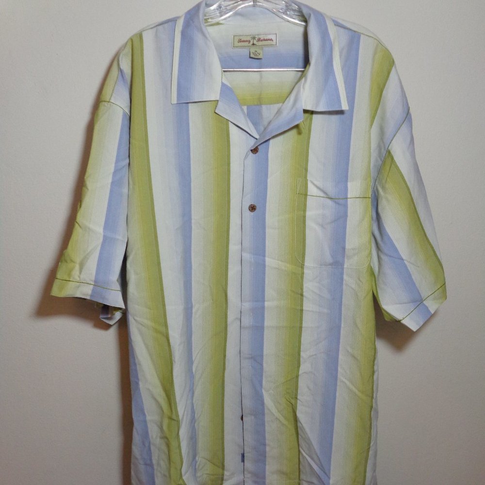 Tommy Bahama 100% Silk Wide Stripe Button Shirt XL